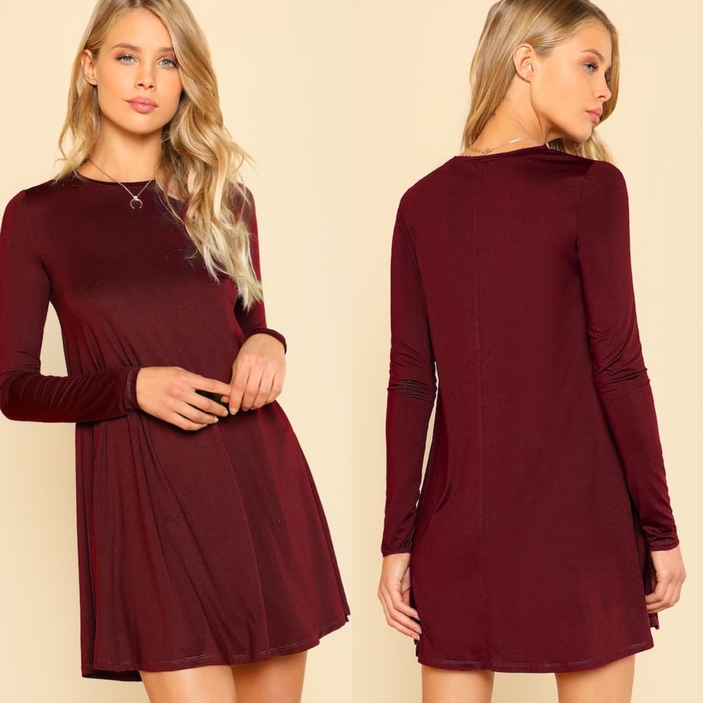 Long sleeve burgundy maroon dark red dress - Picture 2 of 3